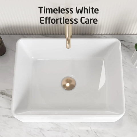 Rectangular White Vessel Sink For Bathroom 19x15 Inch Above Counter Vanity Sink Porcelain Ceramic Top View