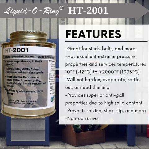 High Temp Anti Seize Lubricant For Metal-To-Metal Contact Up To 2000F, Copper-Free, Non-Corrosive, Made In USA, HT-2001 Bottle