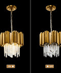 Dope Modern Crystal Pendant Light Fixture Round Hanging Chandelier With Gold Finish 2 Tier Contemporary Crystal Chandelier ON OFF