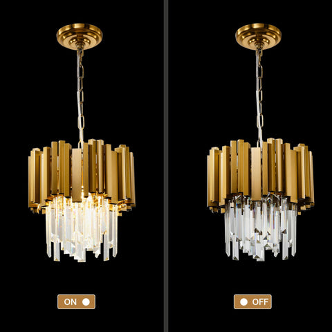 Dope Modern Crystal Pendant Light Fixture Round Hanging Chandelier With Gold Finish 2 Tier Contemporary Crystal Chandelier ON OFF