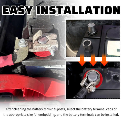Set Of Four Car Battery Post Shims For Positive And Negative Terminals Repair Kit With Washers installed in a car battery