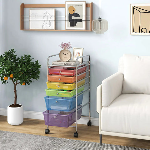 6 Drawer Rolling Storage Cart For Tools, Scrapbook Paper, Crafts, Home Office, And School Supplies with multicolor drawers