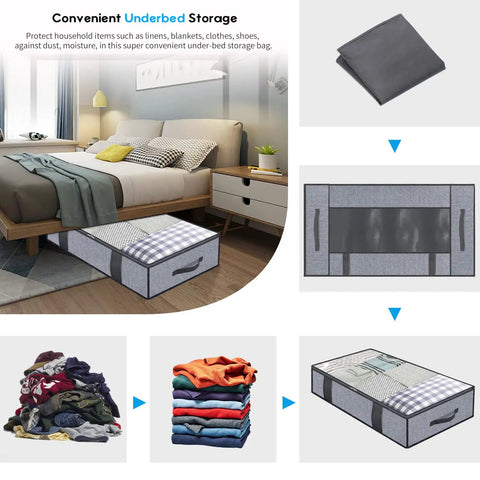 No Fuss Underbed Storage Bags 2 Pack With Heavy Duty Zipper And Visible Front Panel Super Breathable Linen Grey Fabric That Hits Different When Storing All Your Cozy Throws And Winter Wear