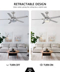Ceiling Fan With Lights Remote Control And App, Modern Minimalist Smart Ceiling Fan, Turned Off and On Display