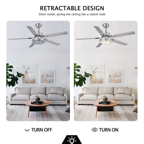 Ceiling Fan With Lights Remote Control And App, Modern Minimalist Smart Ceiling Fan, Turned Off and On Display