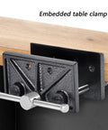 Heavy Duty Woodworker Vice Bench Clamp With Smooth Gliding Rails For Precise Clamping Tasks And Rock Solid Desktop Workbench Holding Power mounted on a wooden surface.