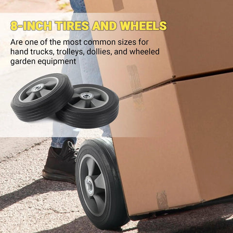 Two Pack 8 Inch Flat Free Solid Rubber Wheel And Tire Assemblies For Hand Trucks Dollies Trolleys And Garden Carts