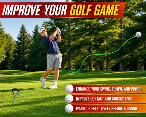 Golfer using Backyard Golf Swing Trainer for Drivers and Irons with Real Golf Ball and 50 Feet of Flight Feedback.