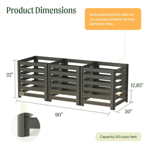 32 Inch Tall Modular Compost Bin For Easy Backyard Composting With A 90 By 30 By 32 Inch Build Galvanized Steel For Long Lasting Durability