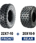 Sport ATV and UTV Tire Set with 22x7-10 front, 20x10-9 rear, 4PR deep lug traction for quad rigs, great braking and grip.