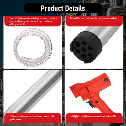 Heavy Duty 2480W Electric Barrel Pump with enhanced steel hose, stainless steel pipe, and corrosion-resistant ABS handle.