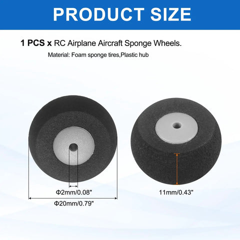 RC Airplane Wheels Foam Sponge Tires Replacement Kit for DIY Planes and Helicopters, 0.79 Inch Outer Diameter, product side view.