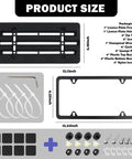 Stainless Steel License Plate Holder No Drill Front Mount Kit Easy Install Universal Car Plates Bracket Set With Screws Wrench And Zip Ties Rust Resistant Durable Frame dimensions and components layout.