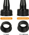 Gas Can Spout Replacement Kit With Flexible Nozzle And Vent Cap Includes Three Spouts, Three Vent Caps, showing fine and coarse thread caps.
