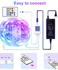 Diagram of Five Volt LED Strip Lights 100 Feet Dope Color Changing With Music Sync Bluetooth Remote Control Built In Microphone App Control For Bedroom Living Room Party ETL Adapter Included and accessories