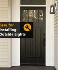 Outdoor Light Mounting Block Kit With Built In Electrical Box For Siding Four Inch By One Half Inch Lap Siding White Textured Paintable Finish DIY Friendly No Fuss Install On Vinyl Siding Durable Weatherproof Light Mount Plate mounted on house siding beside front door