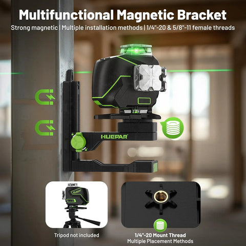 360 Degree Self Leveling Laser Level With 4D Cross Line Laser 4x360 Green Cross Lines mounted on magnetic bracket