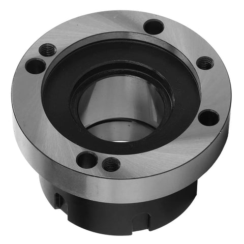 Close-up of Heavy Duty ER50 Collet Chuck With 100Mm Diameter And Seven Holes For Lathe Milling CNC Machine Tool made from carbon steel.