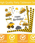 Construction Themed 1st Birthday Party Decor Dump Truck Dinnerware Set napkins with trucks and digger design for kids party.