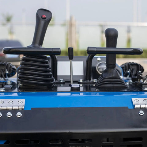 Controls of a Compact Skid Steer Loader With Crawler Tracks And Wear Resistant Bucket For Easy Operation In Urban Streets Homes