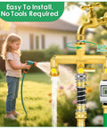 Heavy Duty Brass Garden Hose Splitter Three Way With Metal Shutoff Valve And Extension Handle Three Quarter Inch Connection Outdoor Faucet Spigot Manifold For Power Splitting Water To Multiple Hoses Built Tough And Rust Resistant on hose