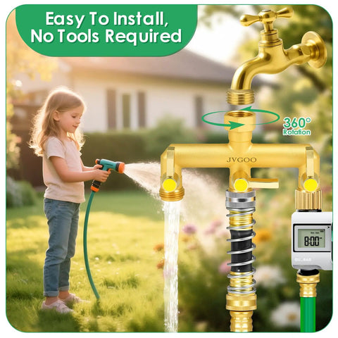 Heavy Duty Brass Garden Hose Splitter Three Way With Metal Shutoff Valve And Extension Handle Three Quarter Inch Connection Outdoor Faucet Spigot Manifold For Power Splitting Water To Multiple Hoses Built Tough And Rust Resistant on hose