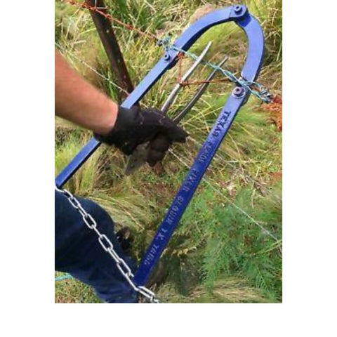Effortless Fence Fixer Barbed Wire Stretcher And Tightener For Barbed Wire Electric Fence Wire Horse Fencing And Net Wire Fencing 60 Second Stretch For Water Gaps And Short Runs Made In The USA being used on a fence