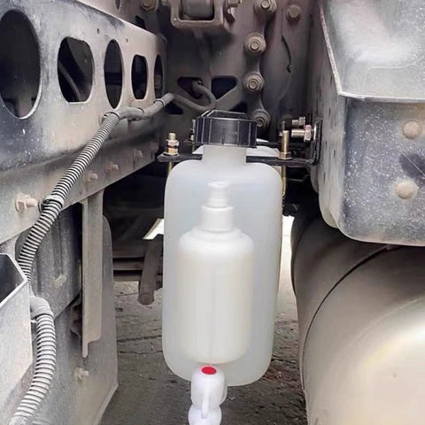 9L Portable Water Container With Built-In Faucet attached to truck for hygiene use by truckers and outdoor adventurers