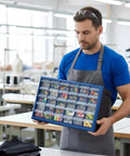 Man holding 30 Drawer Plastic Storage Organizer For Small Parts And Crafts Heavy Duty Stackable Tool Box in workshop