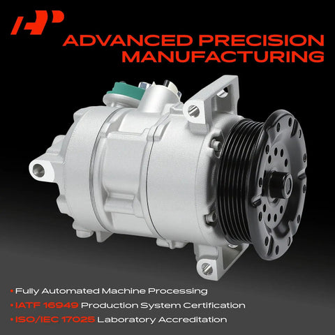 Replacement AC Compressor With Integrated Clutch Six Groove Pulley For Dodge Caliber Jeep Compass 2007 To 2009 side view showing details.