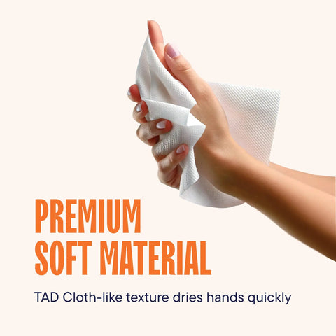 Touchless Commercial Paper Towels 10 x 800 White Roll Towels High Capacity Premium Quality With Fabric Cloth Like Texture shown in hand