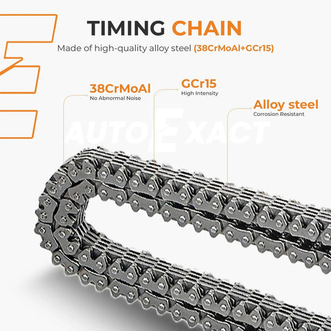 Timing Chain Kit With Water Pump Tensioner Guide For Ford Edge Explorer F150 Flex Mustang Taurus Transit Lincoln 3.5L 3.7L V6 DOHC Engine Replacement AT4Z6268A, focusing on high-quality alloy steel chain detail.