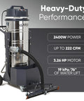 Heavy Duty Industrial Wet Dry Vacuum With Dual Motors 3.3 HP Delivers 222 CFM And 76 Inch Water Lift 27 Inch Squeegee 120V 20A Plug 2 Year Warranty Ideal For Construction Sites Warehouses And Tough Cleanup, stainless steel tank