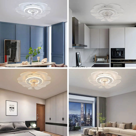 Ceiling Fan with Light 18.5 Inch Low Profile Modern Acrylic for Bedroom, floral design in living room, bright lighting.