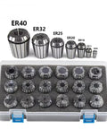 Snag This Pro Grade Spring Collet Set With Tight Tolerances For Precision CNC Work, ER11 to ER40, alloy steel, in plastic storage case.