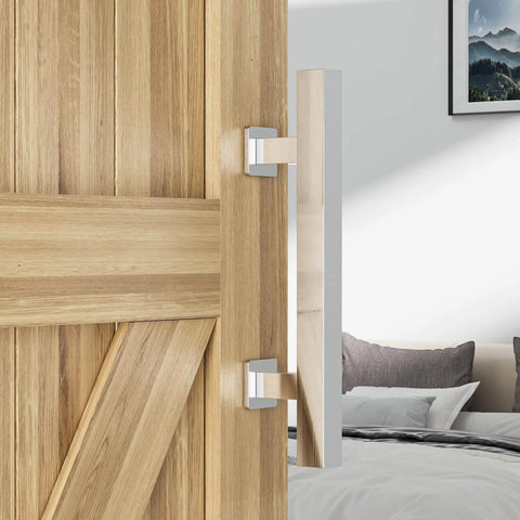 Installed Stainless Steel Barn Door Handles 10 Inch Sliding Door Pull Flush Handle Double Sided Square Brushed Finish