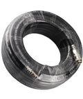 Built Tough Rubber Air Hose With All Season Flex And Straight Shooting Pneumatic Air Compressor Tubing coiled, 3/8 inch size, wrapped for protection.