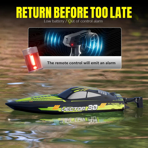 Adrenaline Fueled RC Boat For Adults With 2.4GHz Remote, 30mph Speed, Water Cooling System, alarm feature, in water