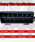 70 Inch Hydraulic Rotary Tiller Attachment For Skid Steer Loaders Heavy Duty Soil Cultivator With 6 Inch Tilling Depth Specifications