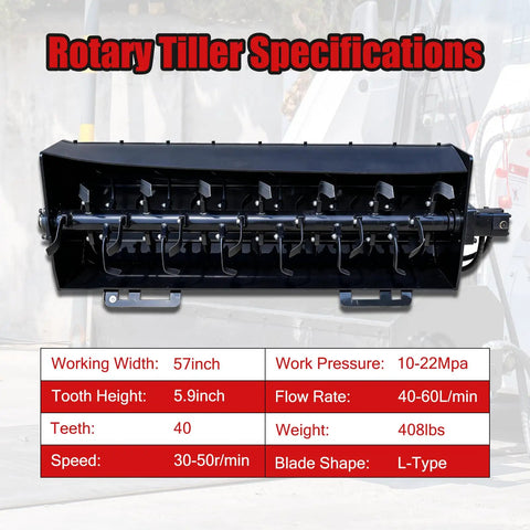 70 Inch Hydraulic Rotary Tiller Attachment For Skid Steer Loaders Heavy Duty Soil Cultivator With 6 Inch Tilling Depth Specifications