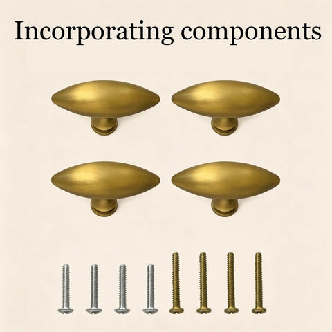 Top Shelf Brushed Brass Oval Cabinet Knobs And Zinc Alloy Single Hole Drawer Pulls Featuring Warm Olive Tones Four Pack with screws