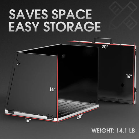 Portable Folding Welding Table With Heavy Duty Carbon Steel Build with three panels, dimensions 20x16x16 inches, easy storage