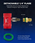 R1234yf Quick Couplers Kit with self-sealing 1/4 inch flare, adapters, and O-ring for HVAC hoses diagnostics and evacuation