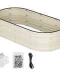 Galvanized Raised Garden Bed Set 4x2x1ft Open Bottom Design, white, with assembly tools and gloves, rust and corrosion resistant