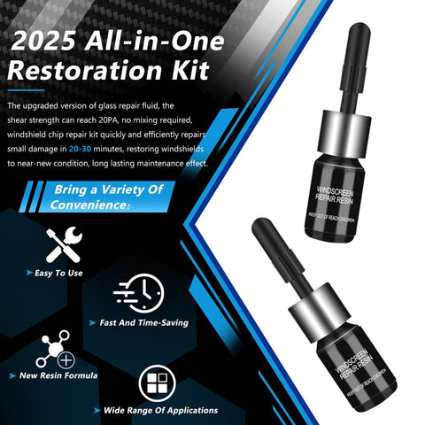 Windshield Repair Kit 2 Pack For Chips And Cracks Quick Fix With Slow Pressure System product image with resin bottles.