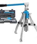 20 Ton Hydraulic Gear Puller Kit With Box For Heavy Machinery Repair And Wheel Bearing Removal, Two And Three Jaw Setup shown