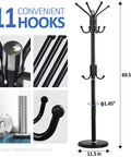 Freestanding Modern Coat Rack With Natural Marble Base And No Wobble Metal Frame 11 Hooks Hall Tree for versatile use