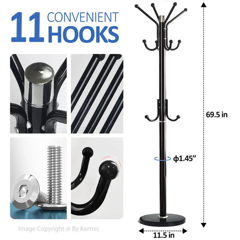 Freestanding Modern Coat Rack With Natural Marble Base And No Wobble Metal Frame 11 Hooks Hall Tree for versatile use