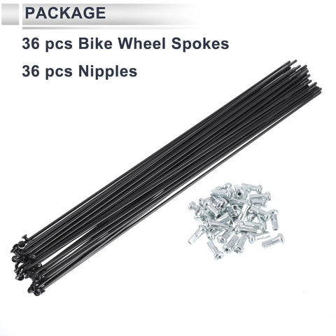 Universal Bike Spoke Set 13G 273mm Black Steel For Wheel Repair Includes 36 Spokes And 36 Nipples shown in package