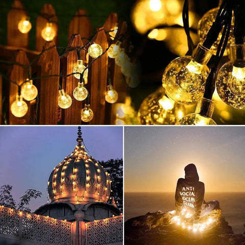 Solar Powered Outdoor String Lights 50 LED 24ft 8 Modes Waterproof Fairy Lights With Globe Crystal Balls For Garden Yard Home Party Wedding Christmas Decoration Lit